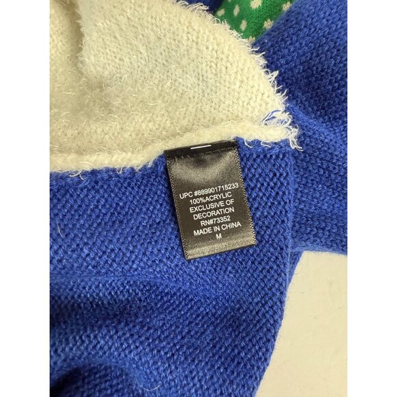 Ugly Christmas Fuzzy Tunic Sweater Size M Penguin Blue Pullover Winter Ski Poms - Picture 7 of 12